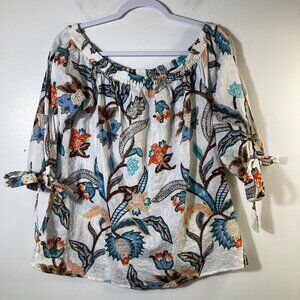Womens Hayden Floral Off Shoulder‎ Blouse Tie Sleeve S Cotton NWT